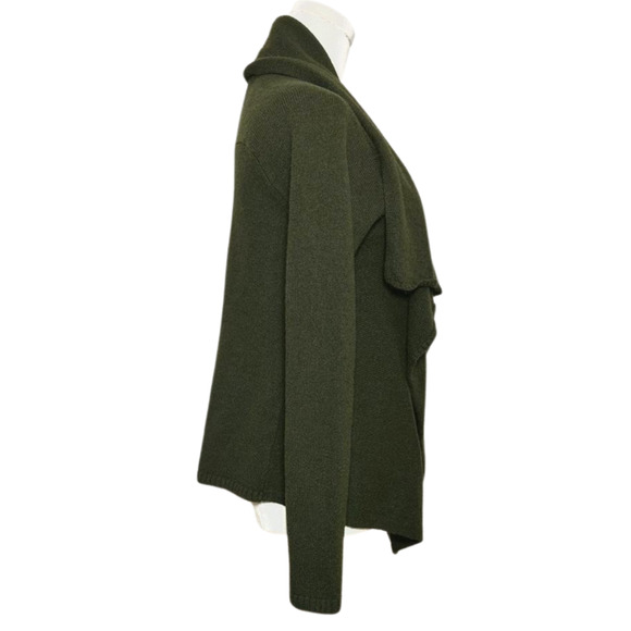 LOFT Forest Green Wool Blend Waterfall Cardigan Small Long Sleeve Quiet Luxury - Picture 4 of 7